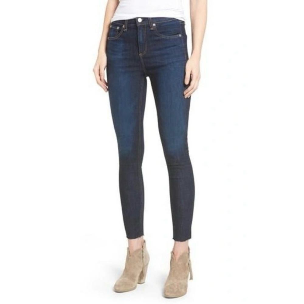 RAG & BONE 10” Ankle Skinny Dark Wash Raw Hem Denim Jeans in Mad River Size 27